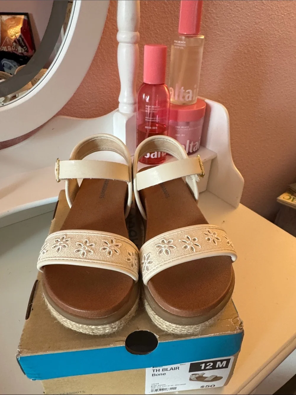 TH Blair Kids' Bone Floral Embroidered Sandals
